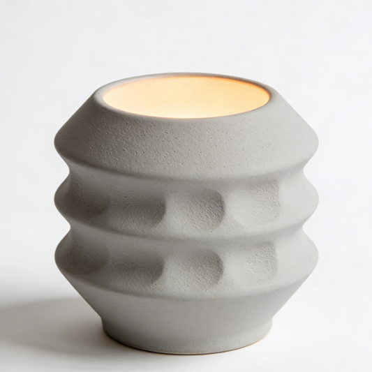 Wavy Ceramic Candle Holder - Light Grey Textured Pot for Tabletop & Bathroom Decor