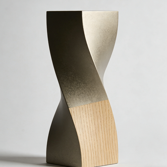 Twisted Wood & Metal Vase - Modern Geometric Decorative Vase for Shelf & Entryway