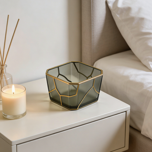 Geometric Black & Gold Storage Bowl - Decorative Organizer for Vanity & Nightstand